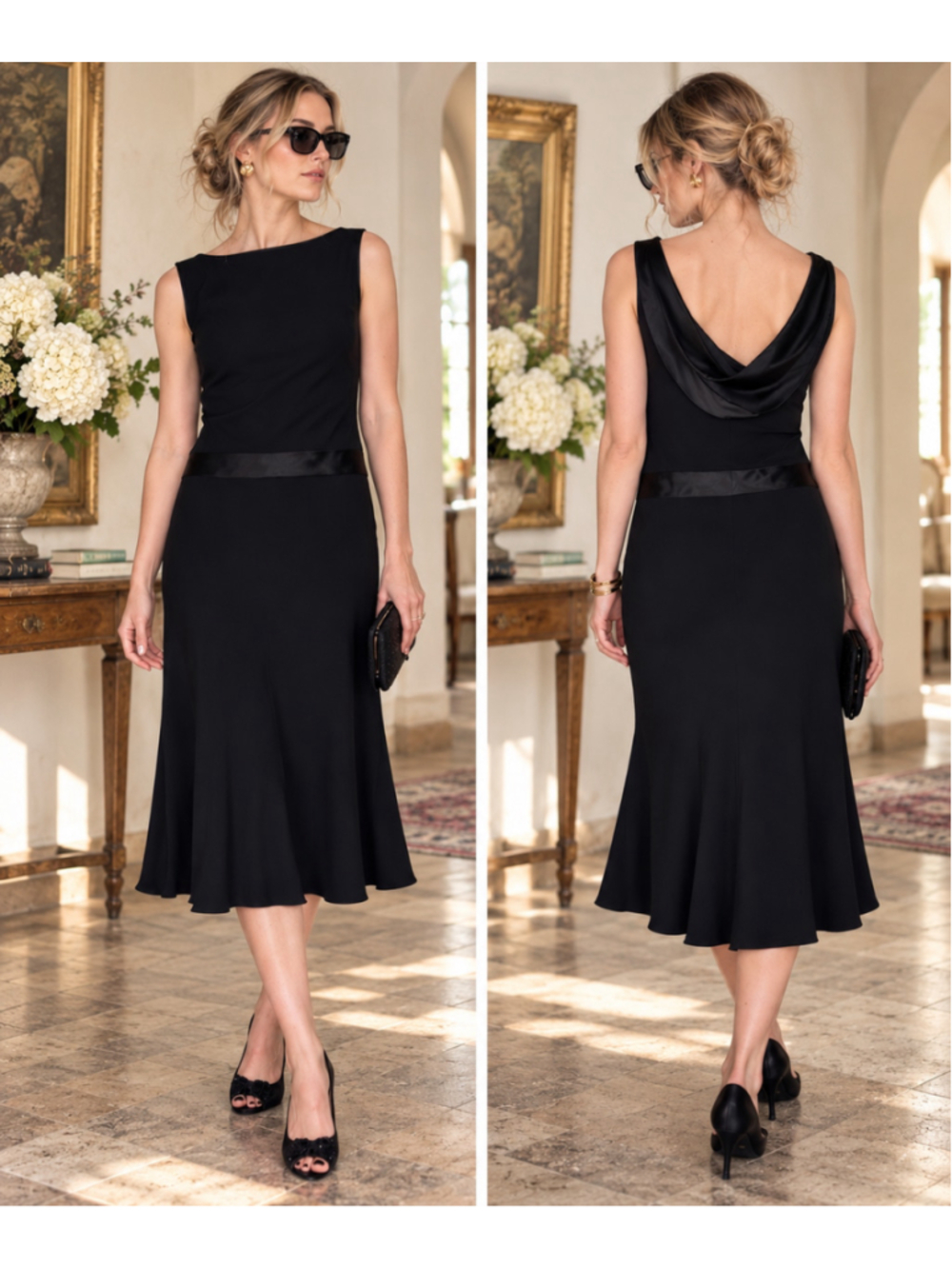 Jones Wear Vintage 90s Black Satin Cowl Back Dress Size 6